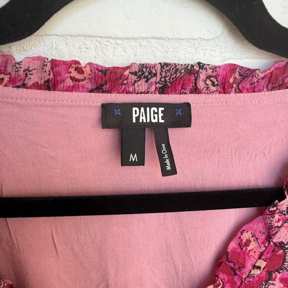 PAIGE Giannina Pink Floral Print Fit and Flare V neck Silk Dress sz M - Picture 6 of 7